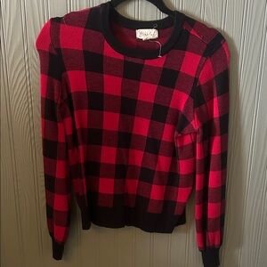 Pink Rose Red and Black Checkered Sweater